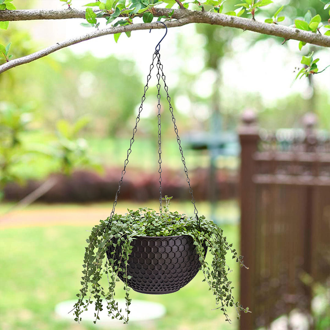 SOGA Coffee Large Hanging Resin Flower Pot Self Watering Basket Planter