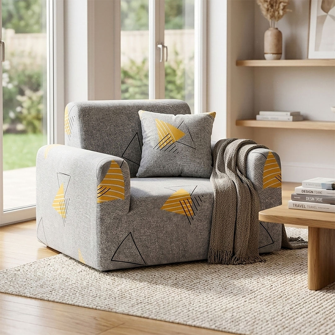 High Stretch 1-Seater Geometric Print Sofa Slipcover
