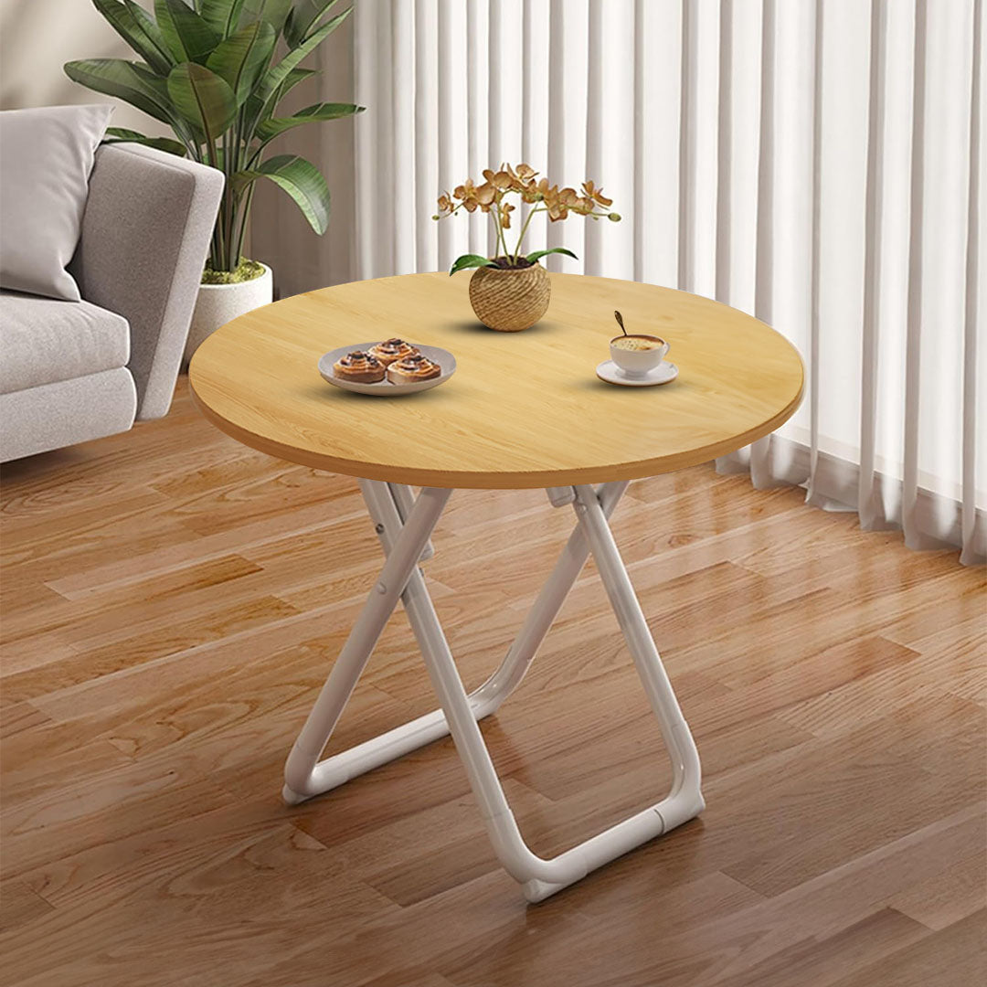 80cm Wood Color Round Table with White Legs