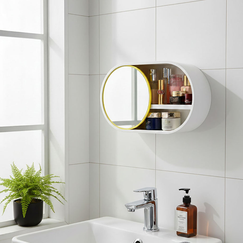 39cm Oval Wall-Mounted Mirror Storage Box