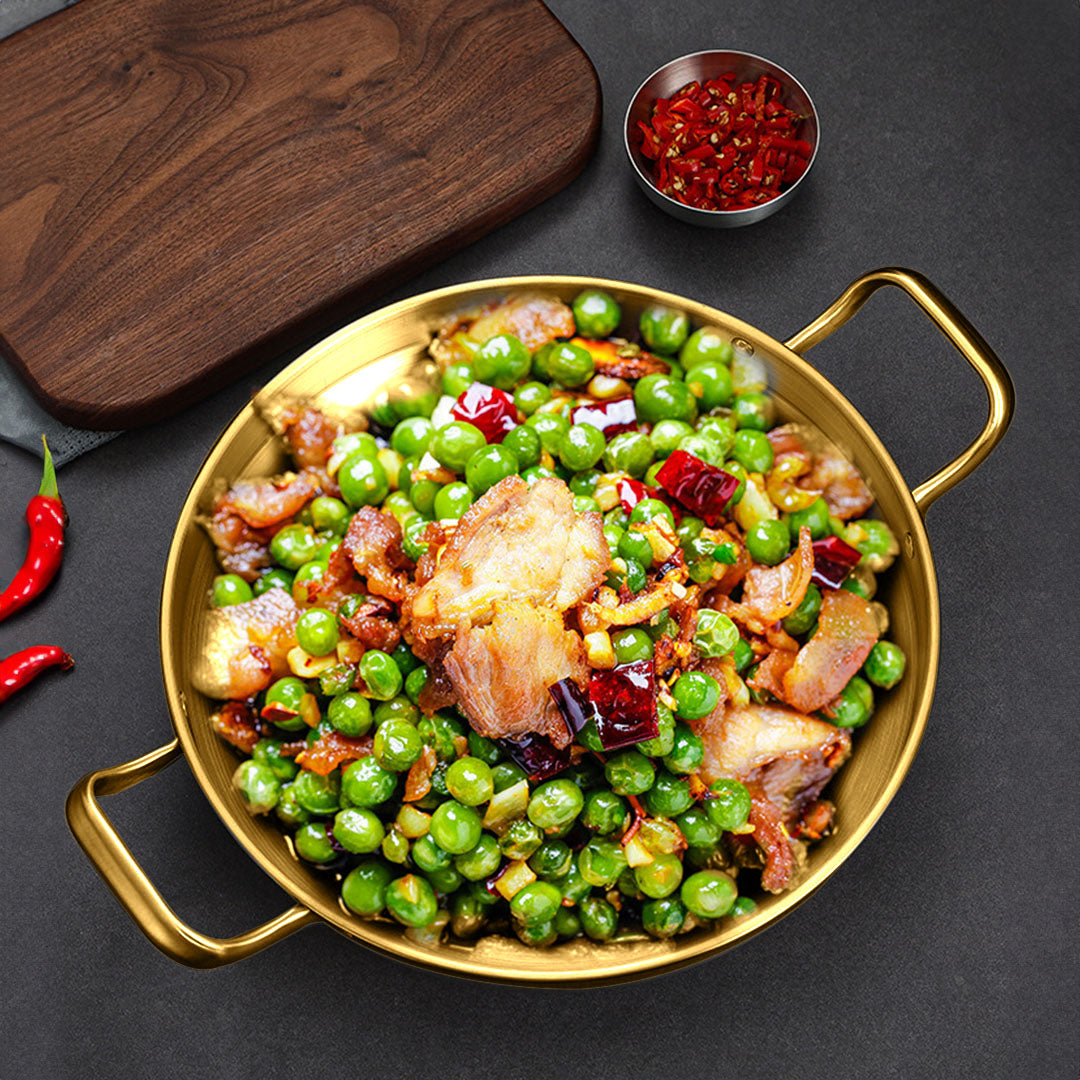 28cm Dry Pot Gold Plated 202 Material Stainless Steel and Kitchen Essential