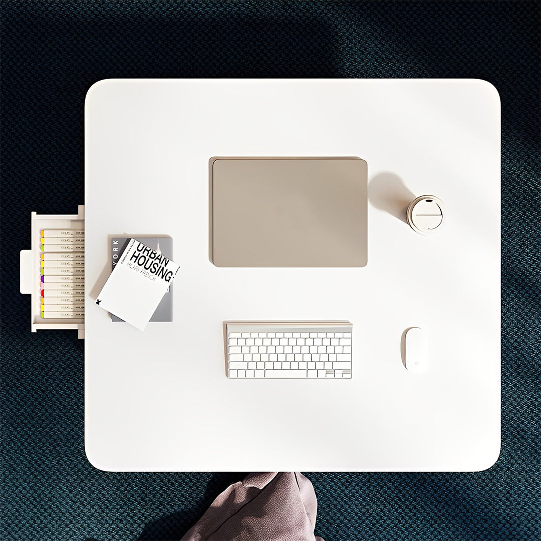 White Portable Square  Floor Table