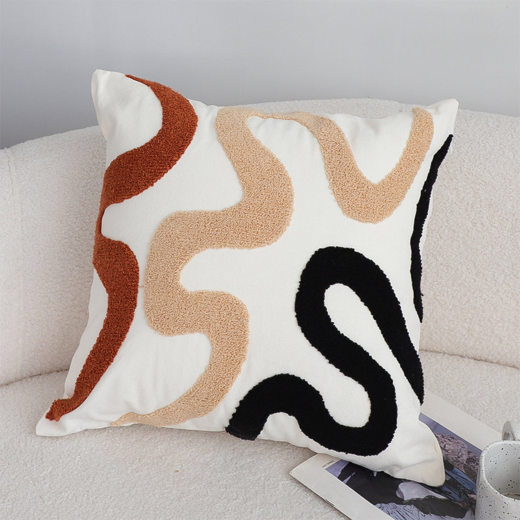 SOGA 45cm Cream Black Geometric Squiggly Pattern Throw Pillow