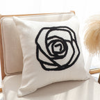 SOGA Embroidered Cushion 45cm White Black Rose Flower Pattern Decorative Throw Pillow