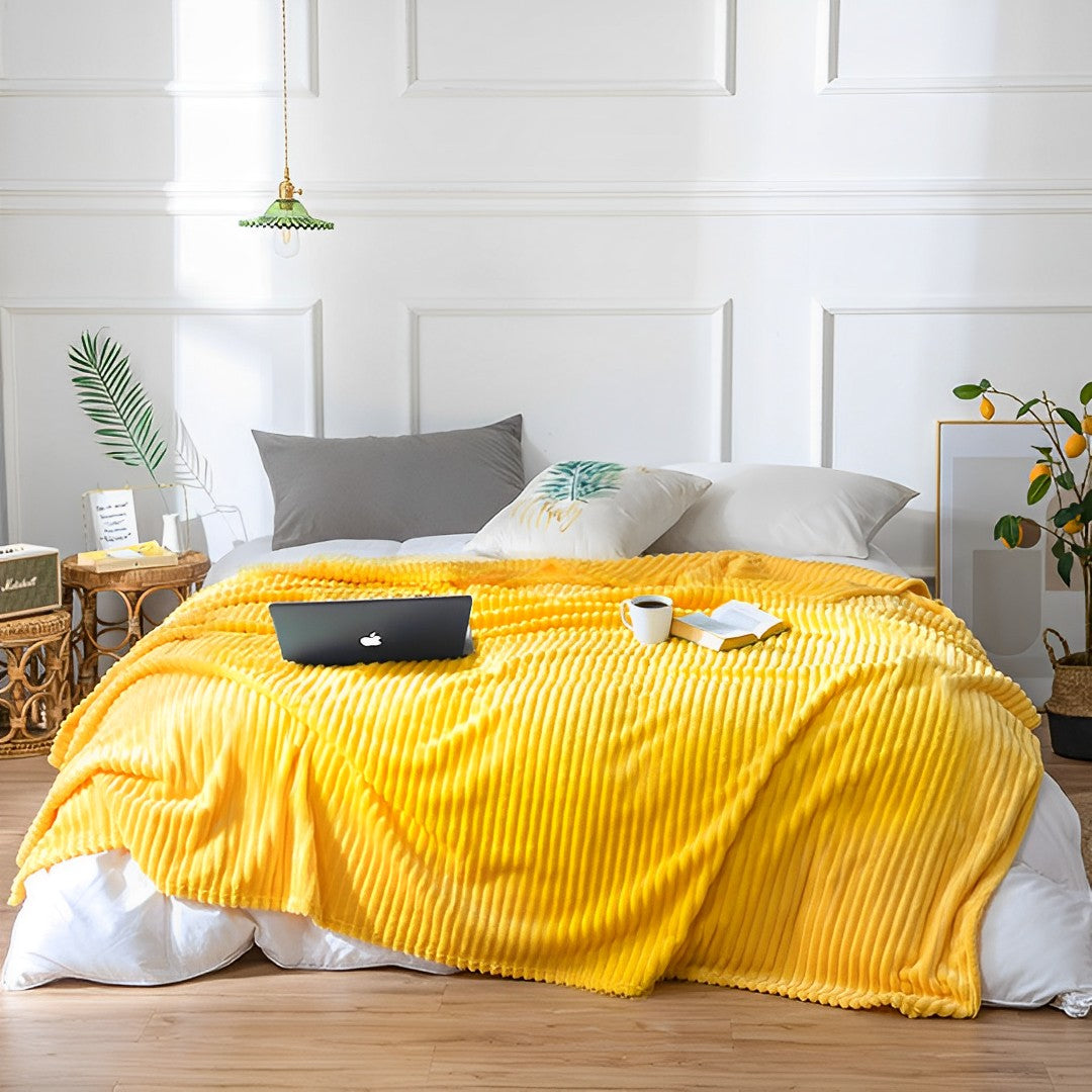 SOGA Yellow Throw Blanket Warm Cozy Striped Pattern Thin Flannel Coverlet