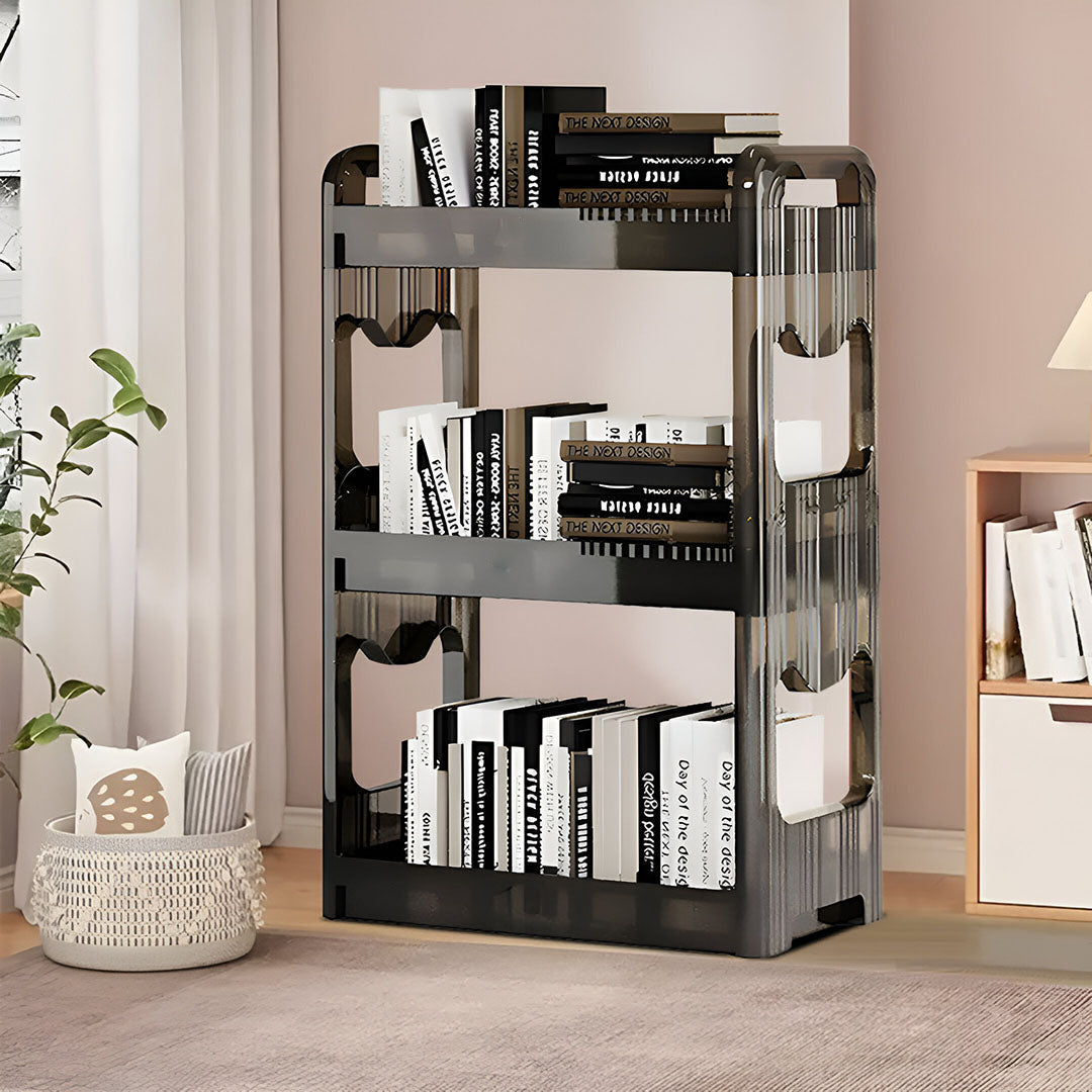 38x24cm Black 3 Tier Bookshelf & Cosmetic Storage Organizer Trolley Rack