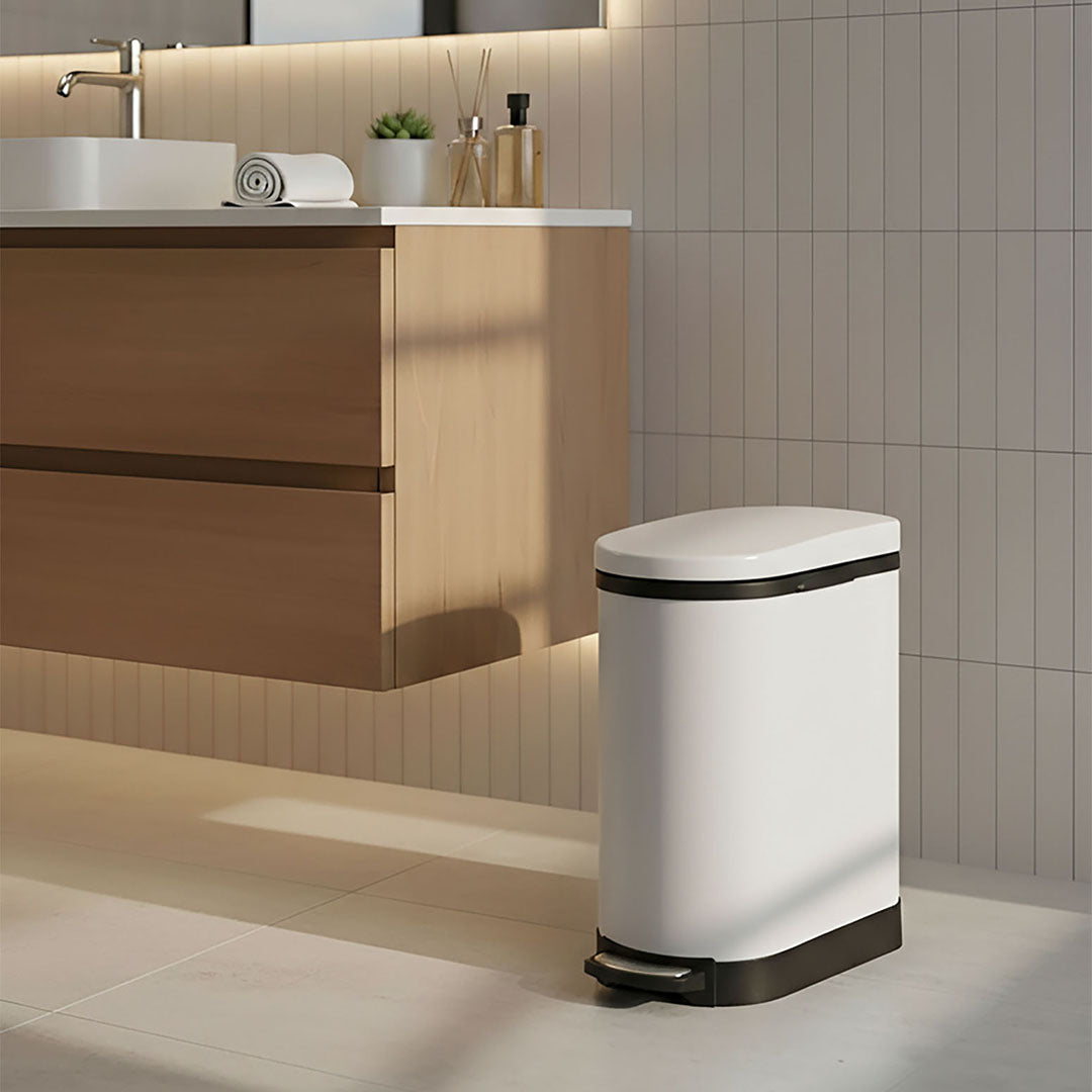 Foot Pedal Stainless Steel Trash Bin 10L U White