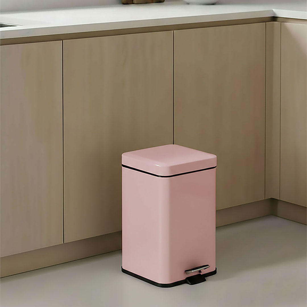 Foot Pedal Stainless Steel Trash Bin Square 12L Pink
