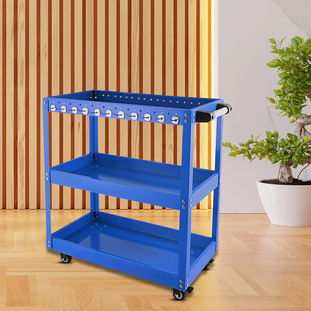 3 Tier Tool Storage Car with Hooks Blue