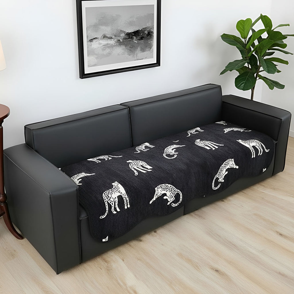 SOGA Three-Seater Black Leopard Print 90x210cm Throw Blanket Sofa Cover