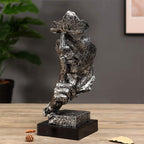 SOGA 31cm Black Resin Sculpture Silent Shush Face Design Modern Art