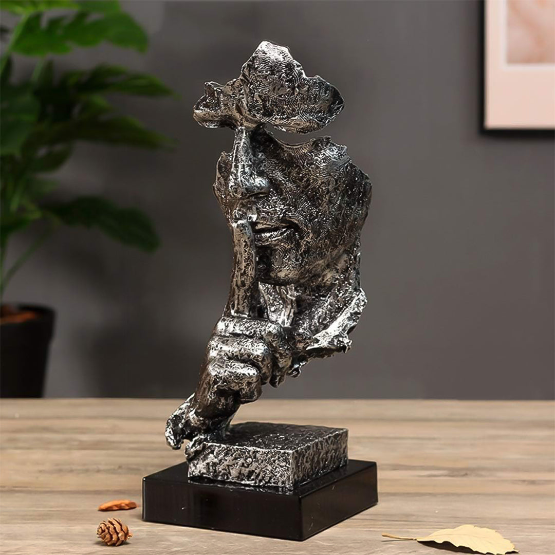 SOGA 31cm Black Resin Sculpture Silent Shush Face Design Modern Art