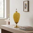 42cm Ceramic Vase with Gold Metal Base Yellow