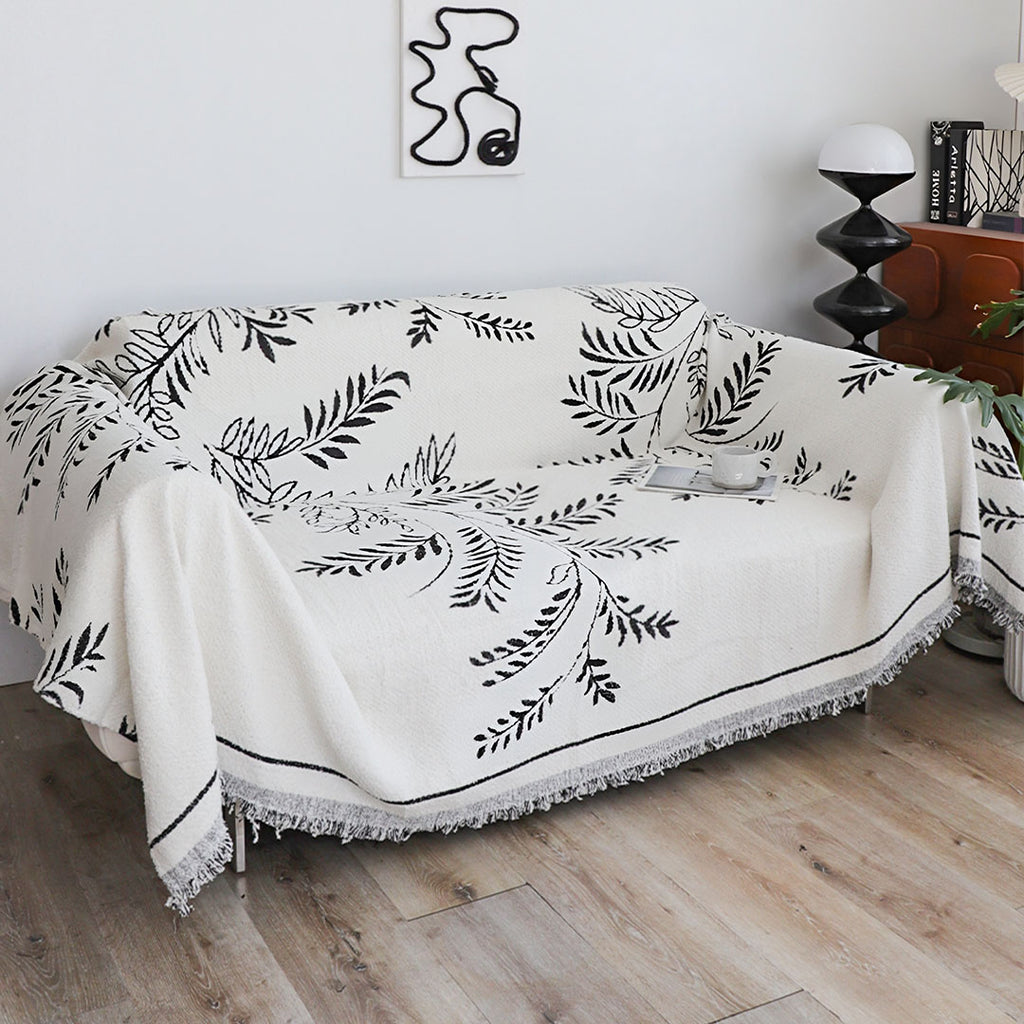 SOGA Two-seater White Sofa Cover Leaf Print 180x260cm Polyester