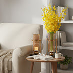 42cm 32cm Transparent Glass Vase with Yellow Flower and Candle Set