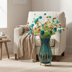 51cm Blue Glass Floor Vase with 12pcs Artificial Flower Set