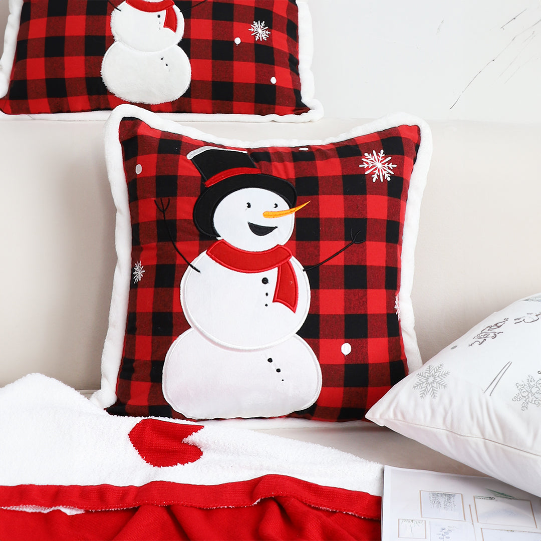 SOGA 45cm Throw Pillow Red Christmas Snowman Square Cushion