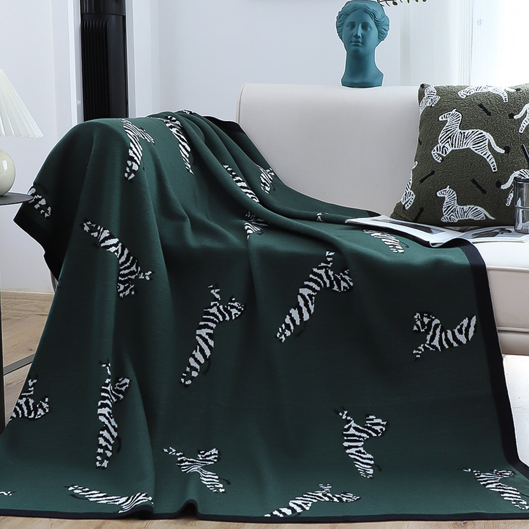 SOGA Forest Green Zebra Print Throw Blanket 130x180cm Acrylic