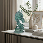 SOGA 37cm Green Horse Head Resin Sculpture Flowing Mane Design Modern Art for Home Décor