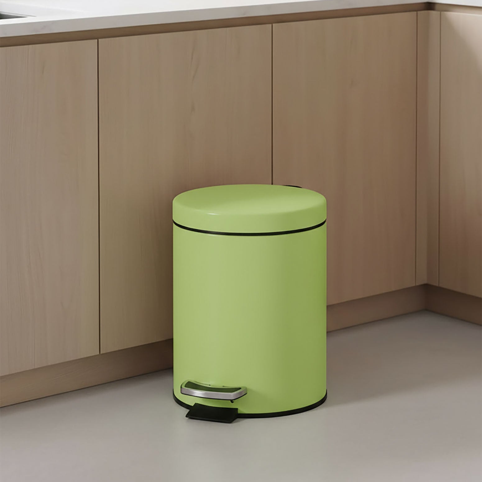 Foot Pedal Stainless Steel Trash Bin Round 12L Green