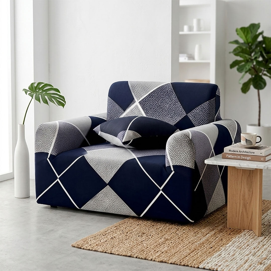 High Stretch 1-Seater Checkered Print Sofa Slipcover