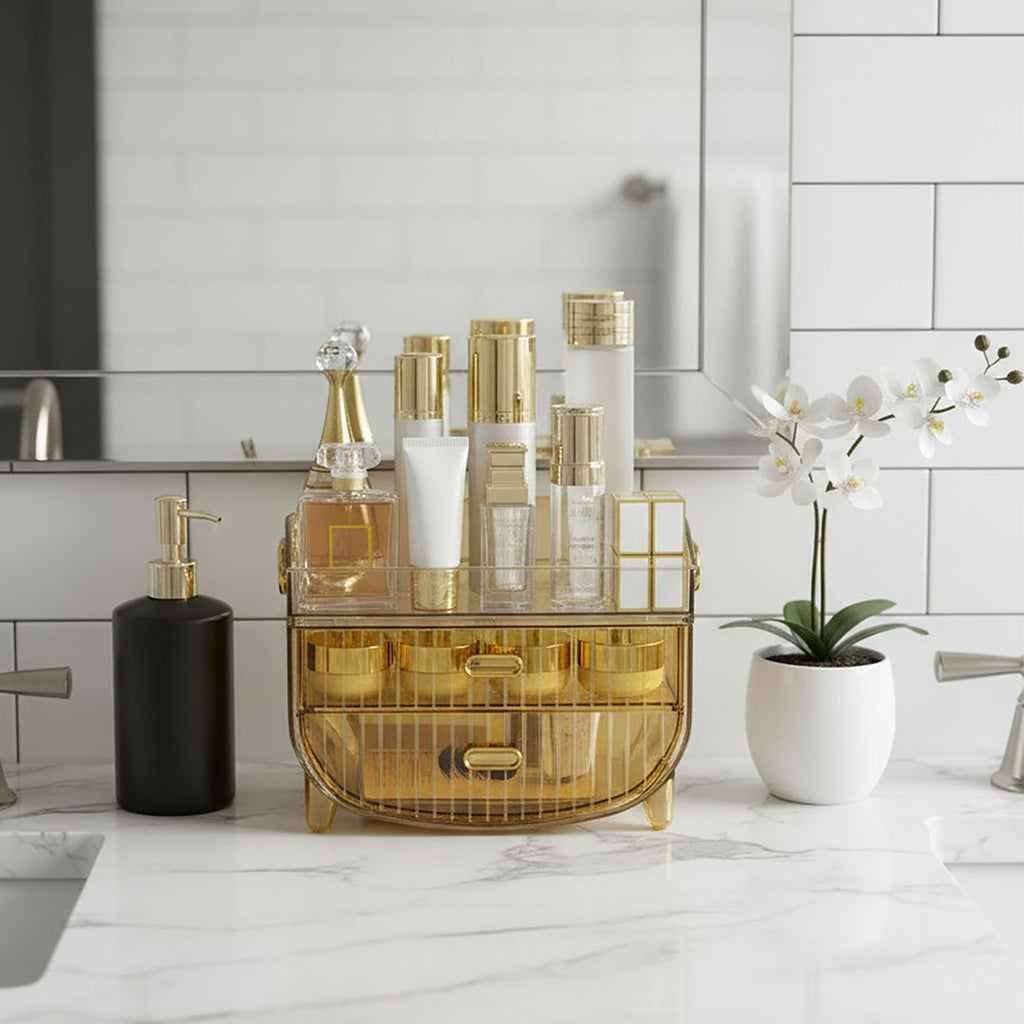 3 Tier Golden Yellow Multifunctional Countertop Cosmetic Storage Organiser