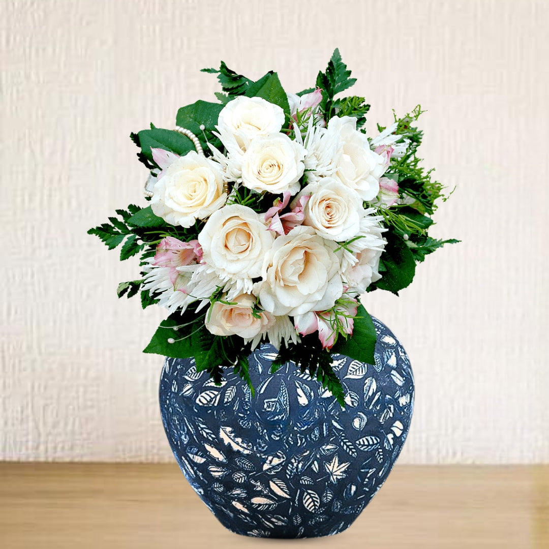 21x22cm Blue Small Ceramic Flower Vase Elegant Living Room Home Decor