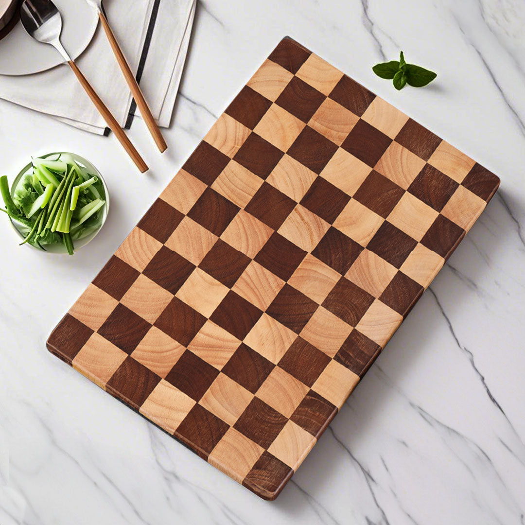 SOGA 39cm Premium Checkered Pattern Wooden Multi-Wood Cutting Board