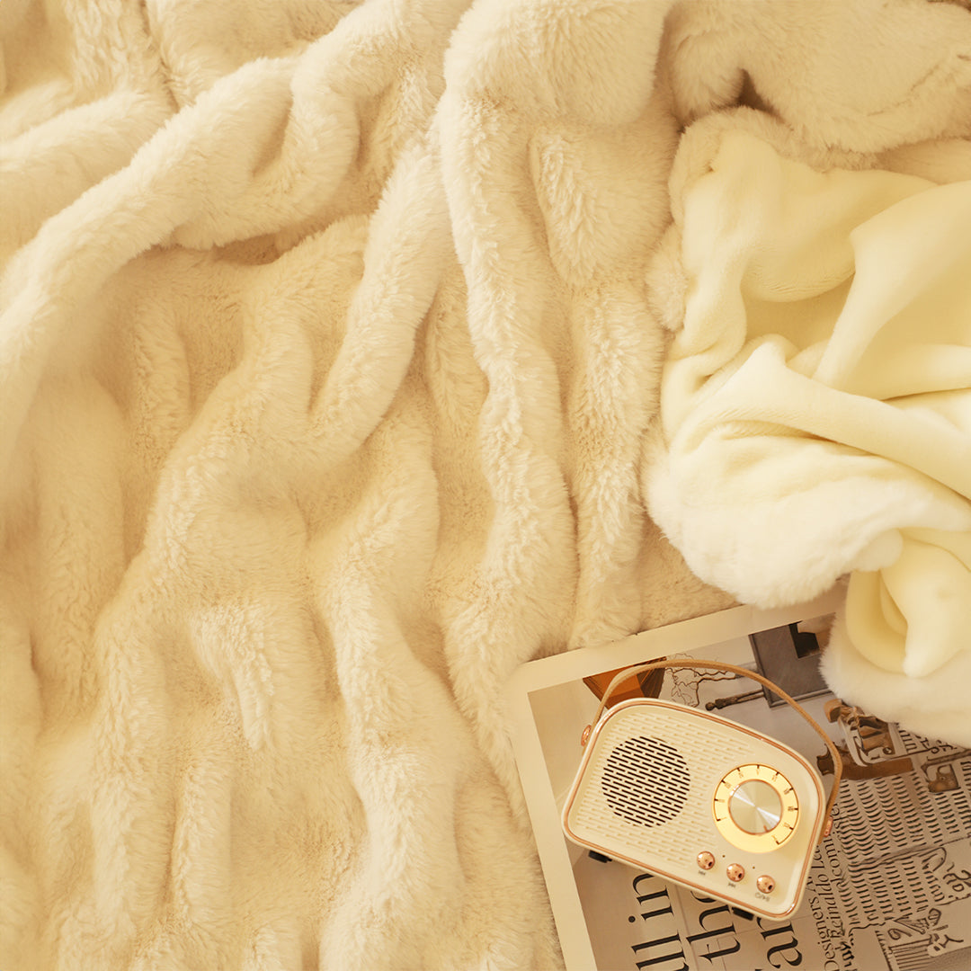 SOGA 150x200cm Throw Blanket White Double Layer Rabbit Fur Cozy