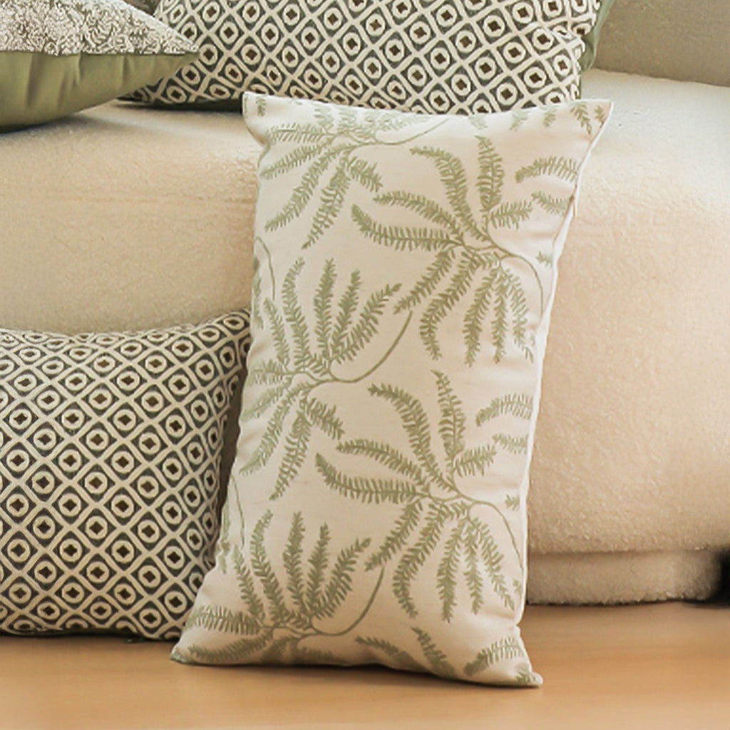 SOGA 2X 35cm Botanical Green Fern Leaf Embroidered Throw Pillow