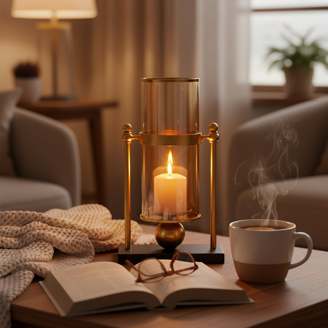 34cm Transparent Glass Vase with Candle