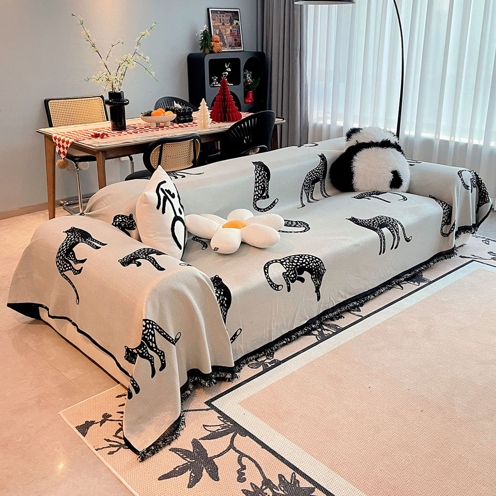 SOGA Four-seater White Sofa Cover Leopard Print 180x420cm Polyester