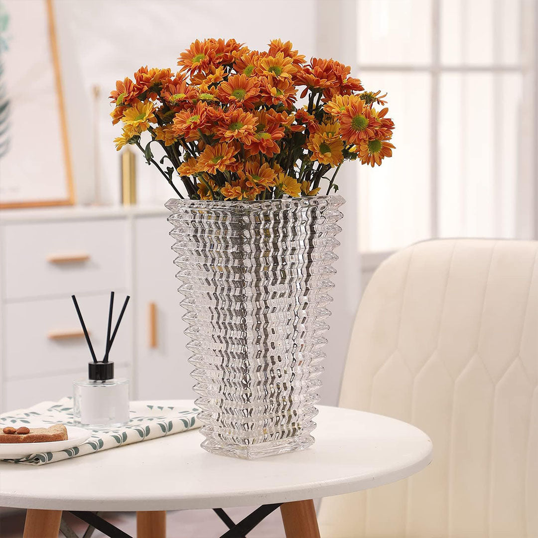 SOGA 22.5cm Handcrafted Clear Glass Vase, Classic Design for Home Decor
