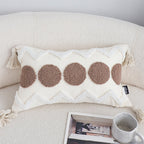 SOGA Boho Tufted Cushion 30x50cm Tassel White Brown Circle Decorative Throw Pillow