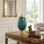 40cm Ceramic Vase with Gold Metal Base Green