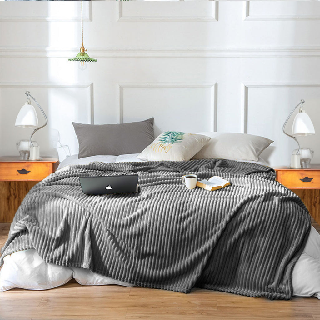 Grey Throw Blanket Warm Cozy Striped