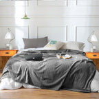 Grey Throw Blanket Warm Cozy Striped