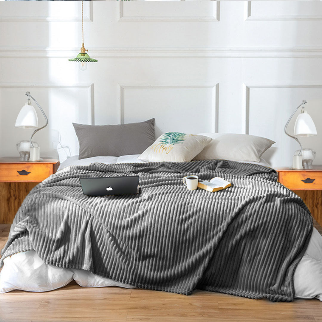 Grey Throw Blanket Warm Cozy Striped