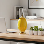 40cm Ceramic Vase with Gold Metal Base Yellow