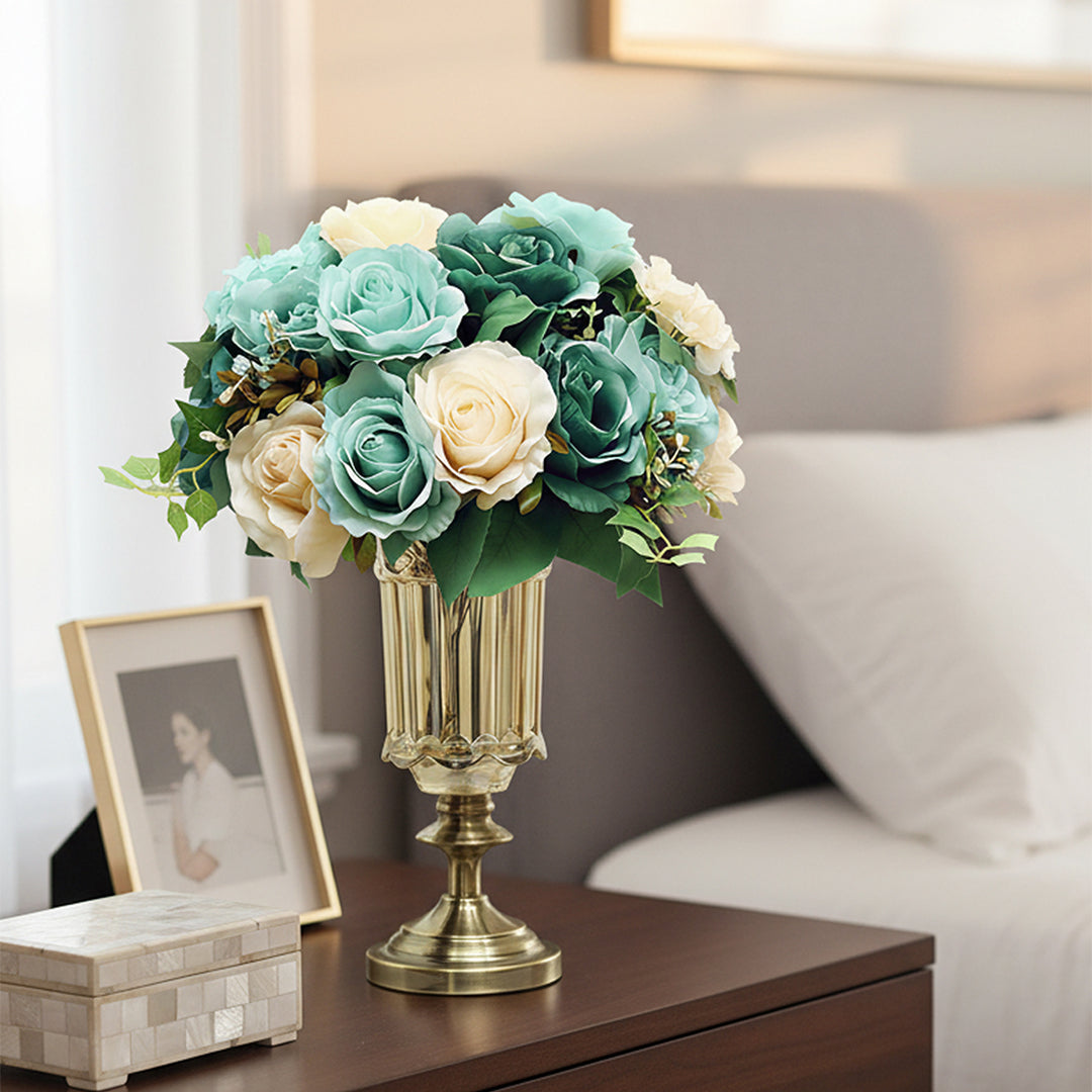 SOGA 28.5cm Transparent Glass Flower Vase Filler with Blue Flower Set