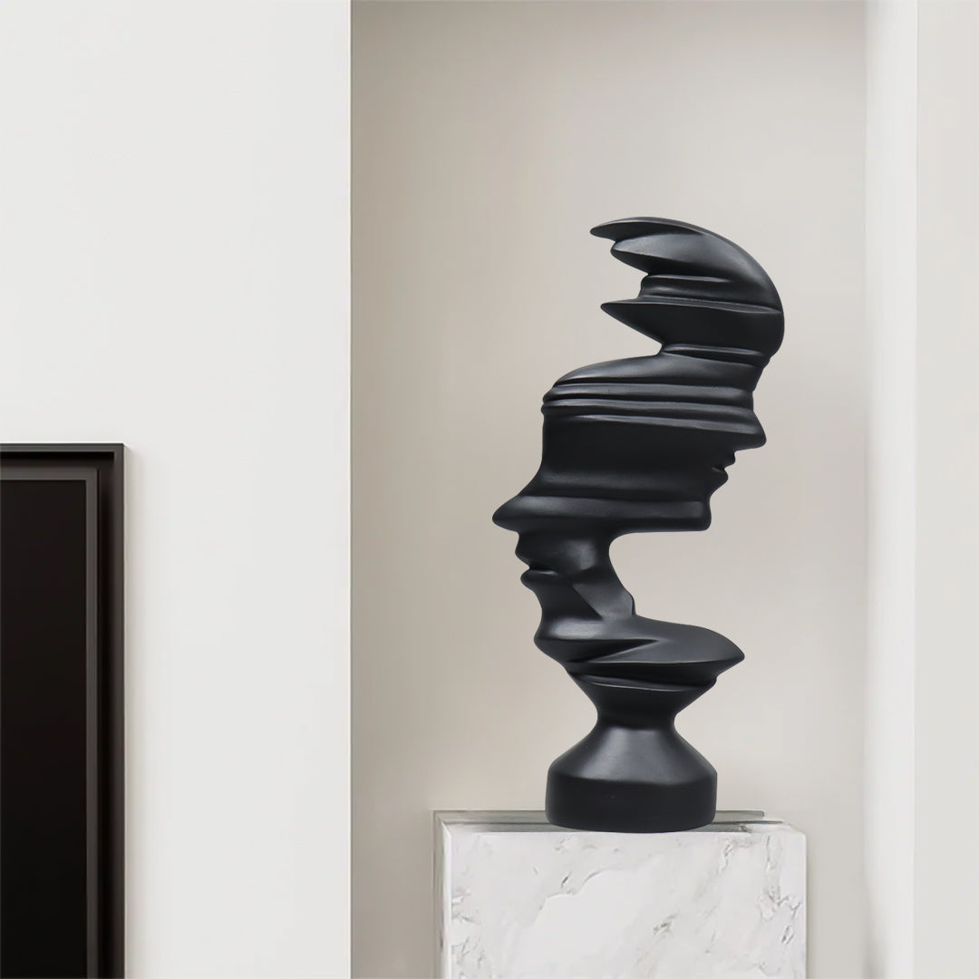 SOGA 44cm Black Dual-Face Resin Sculpture Modern Abstract Art Accent for Home Décor
