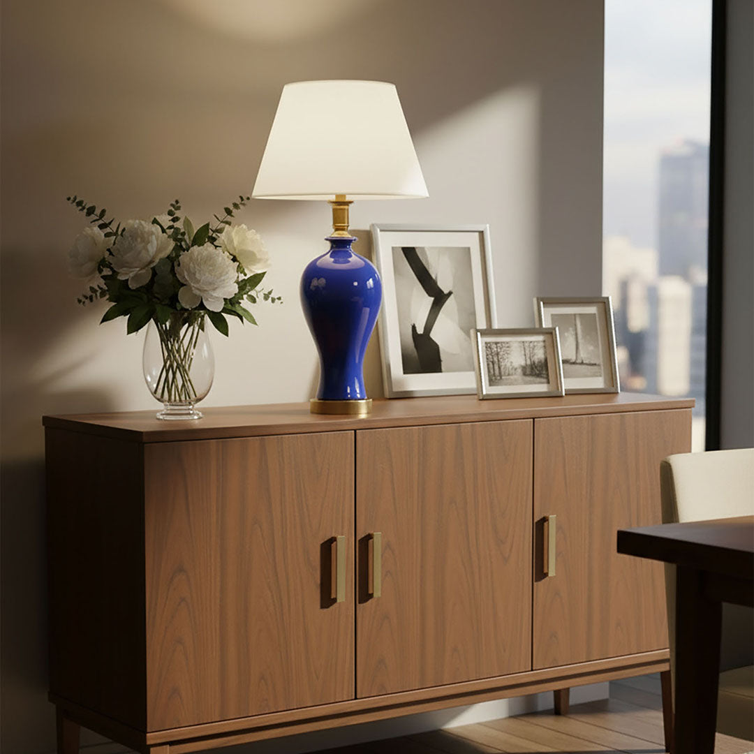 Ceramic Oval Table Lamp Dark Blue