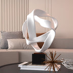 SOGA 41cm White Abstract Sculpture Loop-Inspired Art with Black Base