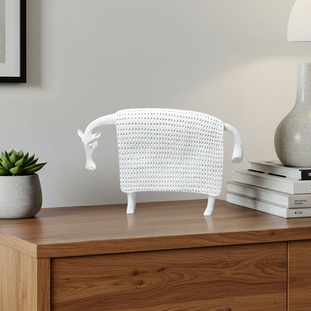 SOGA 24cm White Cow Sculpture with Dotted Pattern in Resin for Modern Home Décor