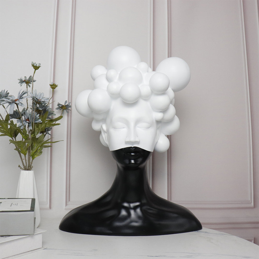 SOGA 30cm Black & White Bubble Head Resin Sculpture Modern Art Decor for Home Décor