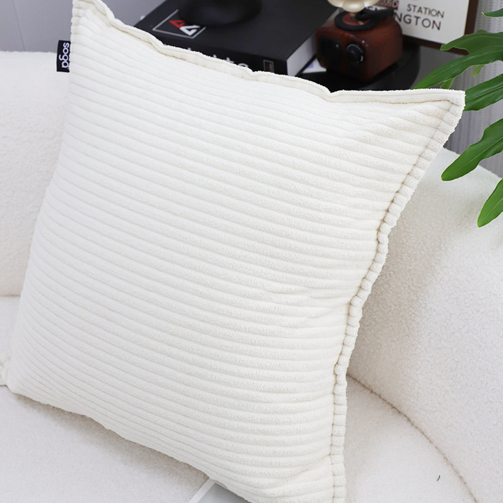 SOGA 50cm Beige Throw Pillow Warm Wabi-sabi Striped Corduroy Square