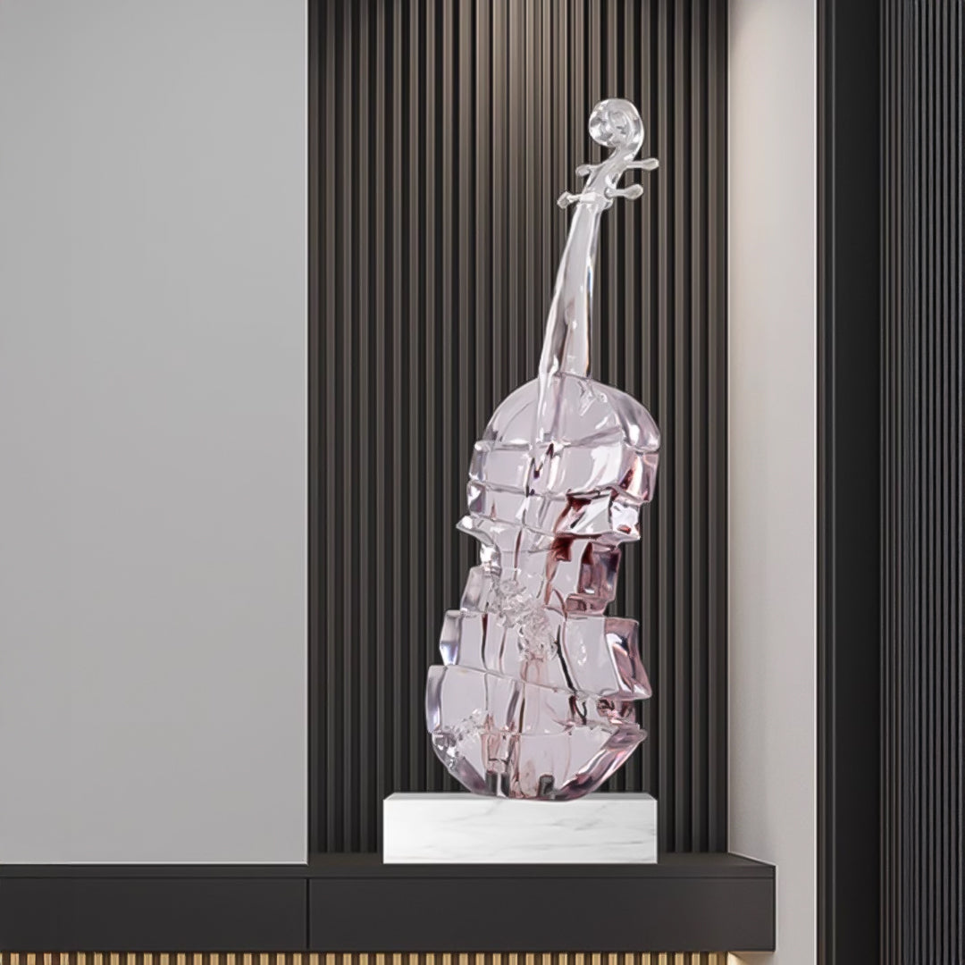SOGA 75cm Transparent Crystal Violin Fiberglass Sculpture with Artificial Marble Base for Modern Home Décor