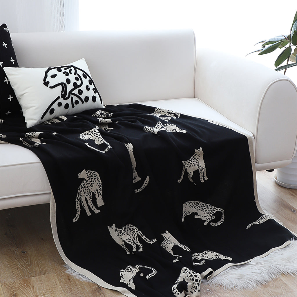 SOGA Black Cream Animal Print Throw Blanket 130x180cm Acrylic