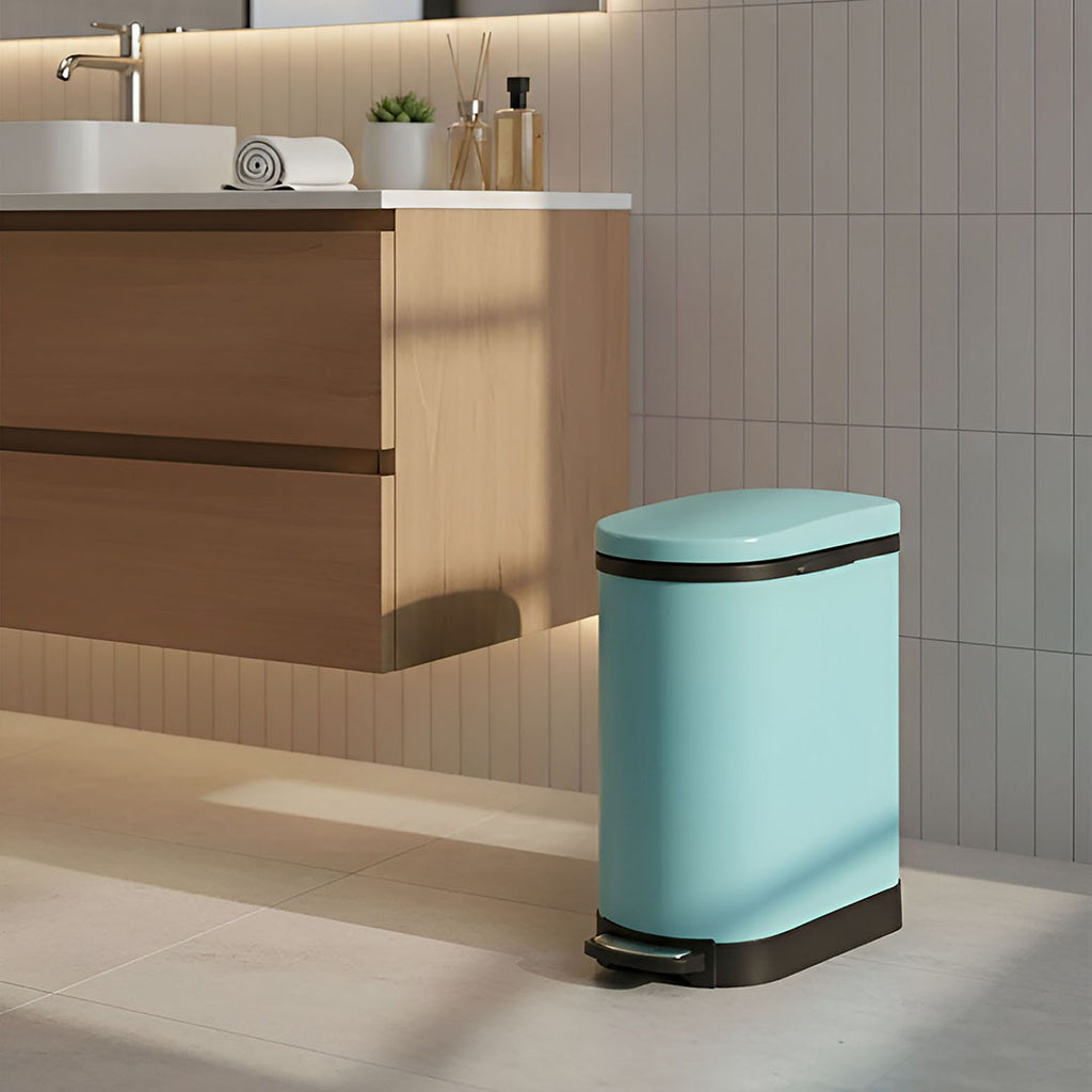 Foot Pedal Stainless Steel Trash Bin 10L U Blue