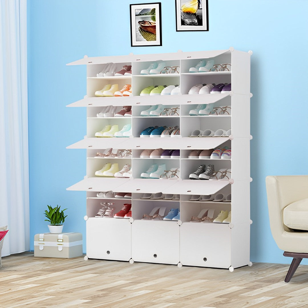 9 Tier 3 Column White Shoe Rack Organizer